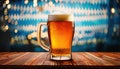 Beer stands in front of a Bavarian backdrop Royalty Free Stock Photo