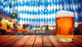 Beer stands in front of a Bavarian backdrop Royalty Free Stock Photo