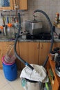 Beer stripping distillation of thick fruit mash in a home kitchen by Steam Injection