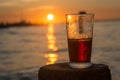 Beer with sunset Royalty Free Stock Photo