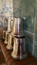 Silver metallic Beer tankards Royalty Free Stock Photo