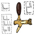 Beer Tap Doodle Style Sketch. Hand Drawn Vector Illustration