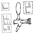 Beer Tap Doodle Style Sketch. Vector Illustration