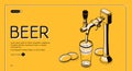 Beer tap isometric landing page, alcohol drink
