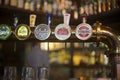 Beer taps close up in pub Royalty Free Stock Photo