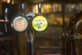 Beer taps close up in pub