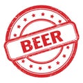 BEER text on red grungy vintage round stamp