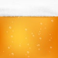 Beer texture alcohol drink. Cold fresh beer with foam and bubbles. Vector