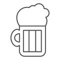 Beer thin line icon. Beer mug illustration isolated on white. Alcohol pint glass with froth outline style design Royalty Free Stock Photo