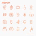 Beer thin line icons related to brewery Royalty Free Stock Photo