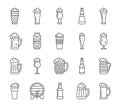 Beer glass mug simple black line icons vector set