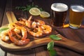 beer and tiger shrimp prawns, the perfect pairing for a summer evening