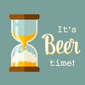 Beer time concept illustration with lettering. Time to drink beer, retro style poster. Hourglass icon, flat style. Royalty Free Stock Photo