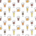 Beer types colorful seamless pattern design. Beer glasses for ale, weizen