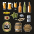 Beer vector flat icons set bottle, glass, barrel, pint Royalty Free Stock Photo