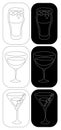 Beer vermouth martini wineglass in thin lines. Cartoon sketch graphic design. Doodle style. Black white hand drawn image. Party Royalty Free Stock Photo