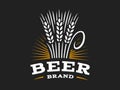 Beer wheat logo - vector illustration, ear emblem on black background Royalty Free Stock Photo