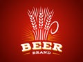 Beer wheat logo - vector illustration, ear emblem on red background
