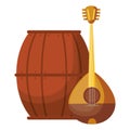 Beer wooden barrel and mandolin