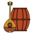 Beer wooden barrel and mandolin