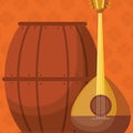 Beer wooden barrel and mandolin