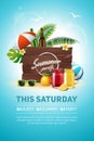 Summer party poster with smoothie or juice glasses.