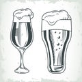 Beers cup and glass drinks drawn isolated icons