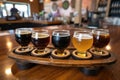 beertasting flight with a variety of different craft beers to try