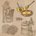 Bees, beekeeping and honey - hand drawn vector pack 5