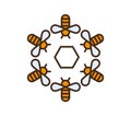 Bees in a circle linear drawing. Honey comb Royalty Free Stock Photo