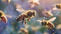 The bees in close-up flight.AI generated image Royalty Free Stock Photo