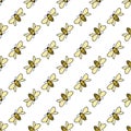Bees on diagonal seamless vector repeat on white background Royalty Free Stock Photo