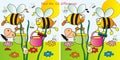 Bees-10differences, find solution, cartoon, activity, eps.