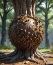 Bees enveloping tree trunk in a ball of bodies, bees, biology -Generative AI Royalty Free Stock Photo