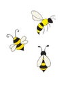 Three little bright yellow bees