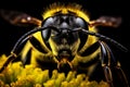 Bees head, eyes, insect close-up view, detailed hyperrealistic macro photography concept, banner