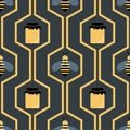 Bees and honey jars seamless pattern
