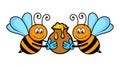 Bees with honey vector.Cartoon bees