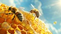 The bees on honeycomb.AI generated image Royalty Free Stock Photo