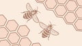 Bees and honeycomb pattern on a subtle pastel background, vector design Generative AI Royalty Free Stock Photo