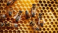 Bees on Honeycomb Symbolizing Natural Honey - Generative Ai