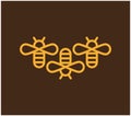 Bees linear drawing on brown background. Honey comb Royalty Free Stock Photo