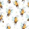 Bees pattern. honey bees in cartoon style. vector seamless background illustration Royalty Free Stock Photo