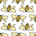 Bees in a row seamless vector repeat on white background Royalty Free Stock Photo