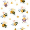Bees seamless pattern. Flying Cartoon Bumble Bees. Honey bee. Kids background. Spring. Great for decoration flyers, banners, Royalty Free Stock Photo