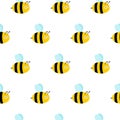 Bees seamless pattern. Vector illustration. Image of flying bees. Royalty Free Stock Photo