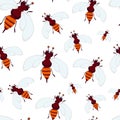 Bees seamless pattern. Wasps seamless pattern. Cute natural background of bees, for wrapping paper, nature texture