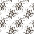 Bees seamless vector pattern.