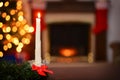 Bees wax christmas candle focus on candle Royalty Free Stock Photo