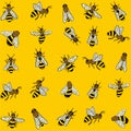 Bees on yellow background